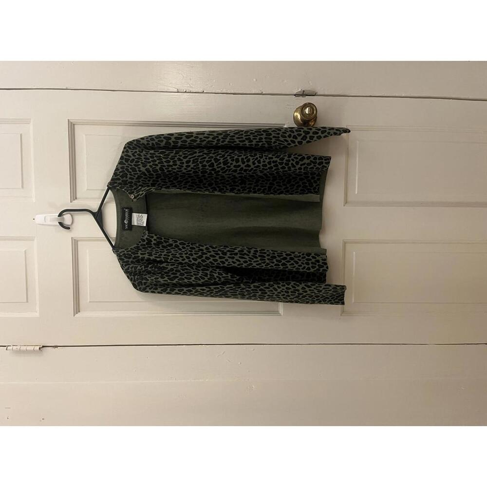 Sag Harbor Petite Medium Animal Print Cardigan Sweater